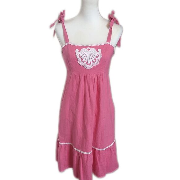 Lilly Pulitzer midi sundress, sweet pink & white, tie straps, cotton/linen 2